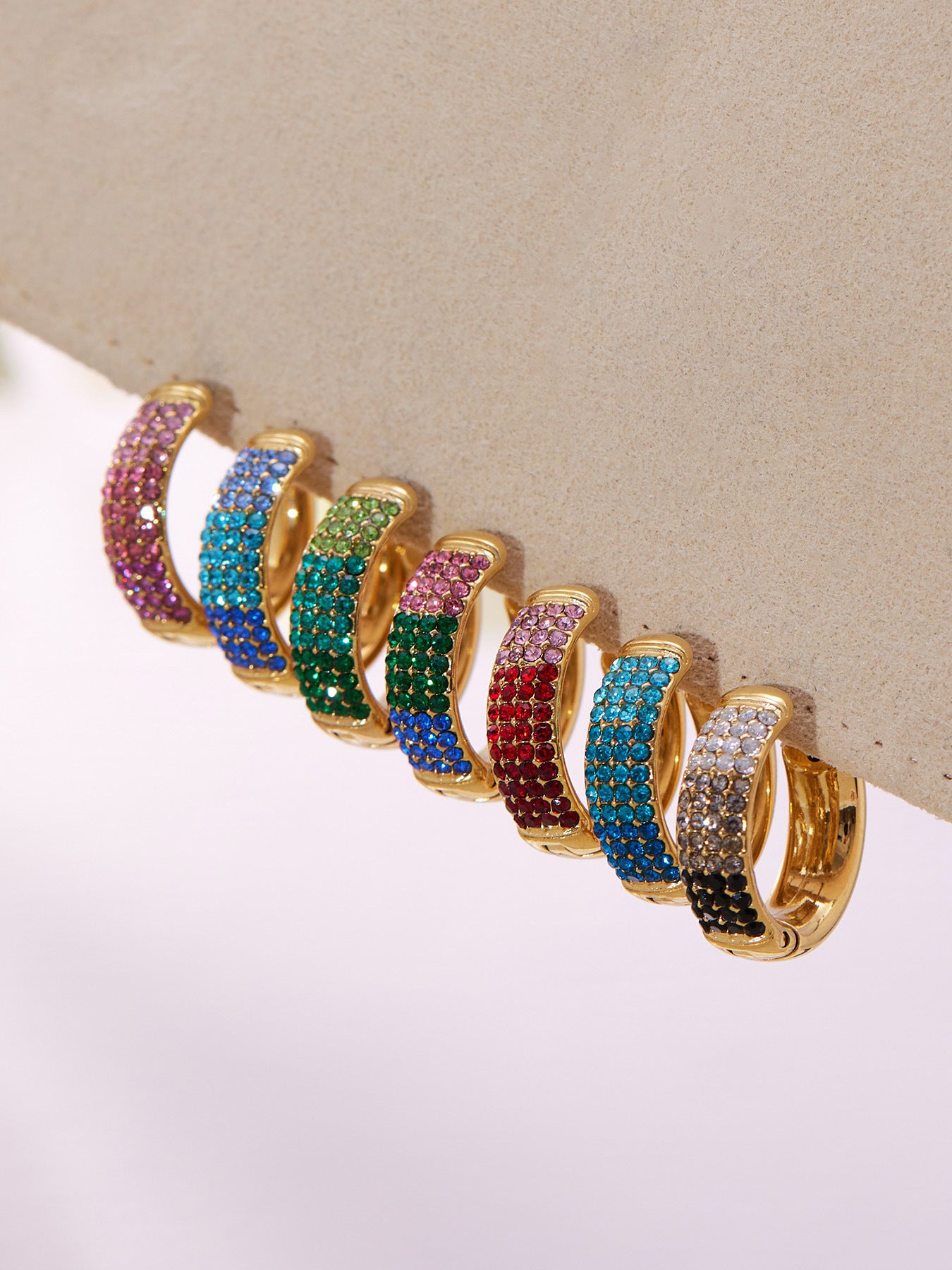 B廠【F931】彩色鋯石拼色圓圈耳環大中小尺寸耳扣不銹鋼鍍18k真金飾品
 25.11-2