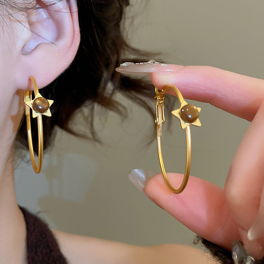 A廠【WE5093】虎眼石愛心五角星耳圈時尚簡約日常百搭耳墜耳環輕奢高級感耳飾女
 25.11-2