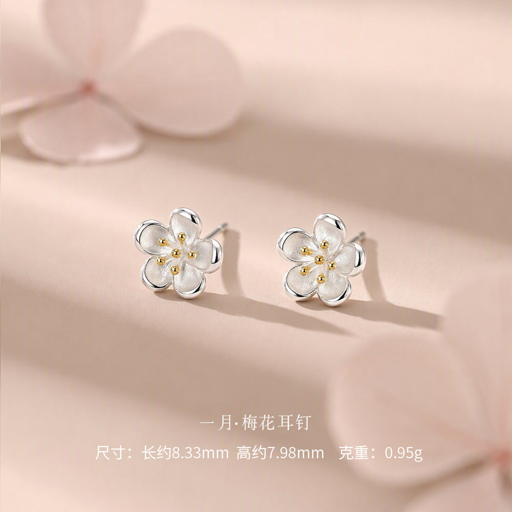 D廠【YC6717E】足銀S999十二月花神簡約精緻小清新小眾溫柔古風甜美獨特耳飾
 26.09-3
