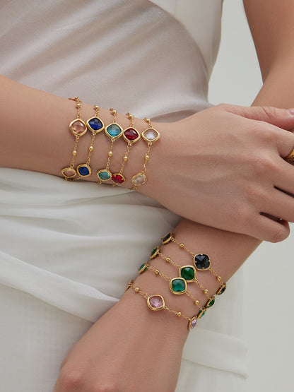 B廠【TXP517】不銹鋼方形切麵包邊玻璃石吊墜耳環項鍊手鍊珠寶首飾套裝鍍18k金
 25.12-2