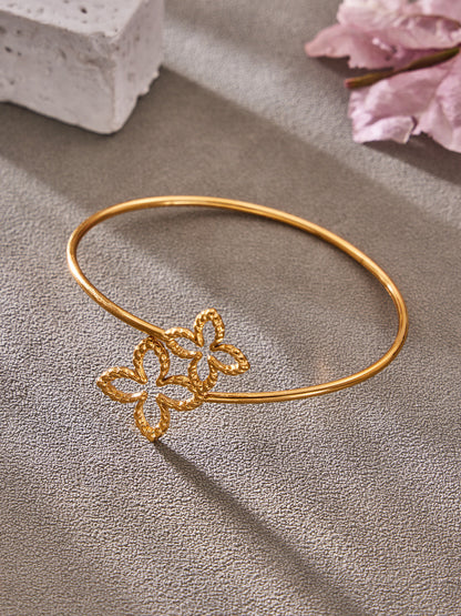 B廠【Z591】跨國個性簡約設計雙花鏤空開口手環不鏽鋼鍍18k真金時尚百搭手環
 26.03-2