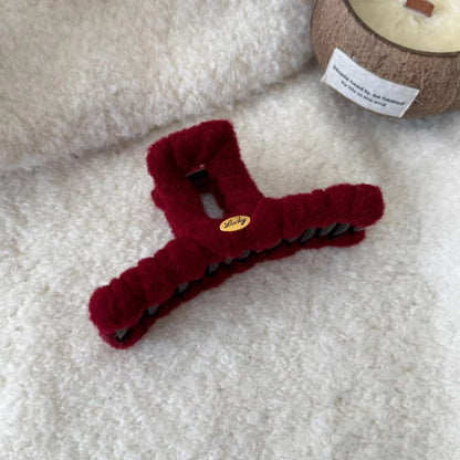 C廠【Y1075】秋冬毛絨金標抓夾女2026新款高級感後腦勺髮夾氣質盤髮鯊魚夾髮飾
 26.01-2