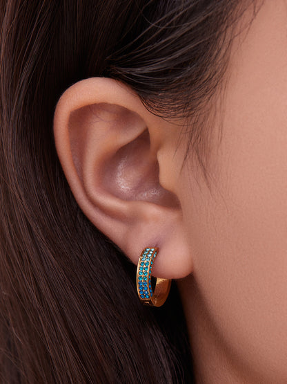 B廠【F930】ins風高品質彩色5A鋯石圓圈卡扣耳環不鏽鋼鍍18k真金耳飾女
 25.11-2