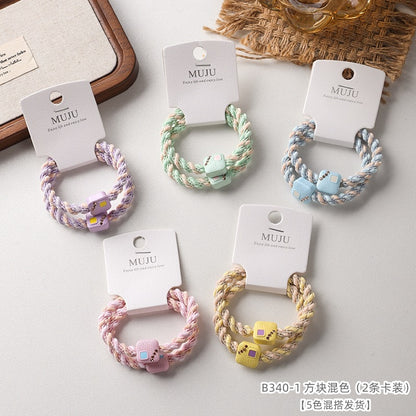 C廠【B340】2條卡裝髮繩高彈性編織頭繩少女小清新髮飾鑲鑽高馬尾皮筋 25.08-3「C廠-單筆結帳需滿，NT$500出貨(不含運費)」