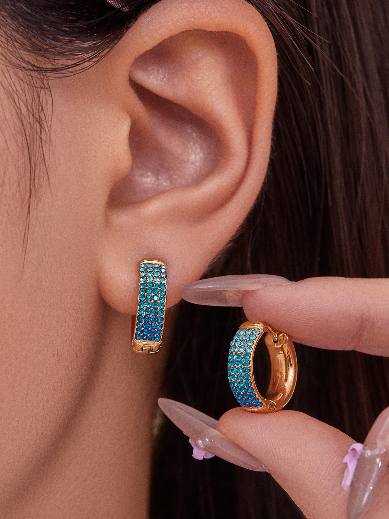 B廠【F931】彩色鋯石拼色圓圈耳環大中小尺寸耳扣不銹鋼鍍18k真金飾品
 25.11-2