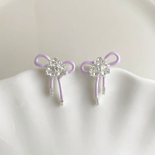 A廠【7531】原創琺瑯滴釉時尚甜美高級感淺紫色蝴蝶結耳環耳飾飾品女
 26.04-4