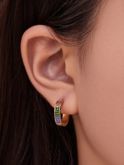 B廠【F930】ins風高品質彩色5A鋯石圓圈卡扣耳環不鏽鋼鍍18k真金耳飾女
 25.11-2