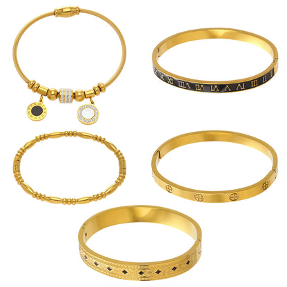 B廠【Z260】不鏽鋼羅馬數字滴油十字卡扣手鐲多款造型手環組合飾品鍍18k真金
 26.01-1