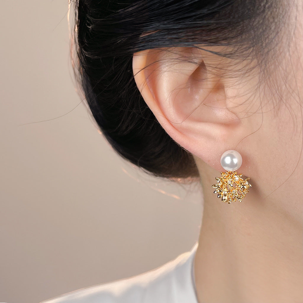 A廠【7191】原創繡球花朵925銀針微鑲鋯石玻璃珍珠時尚高級感新款耳環女
 25.12-2