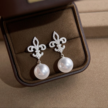 A廠【7624】鳶尾花系列時尚高級感玻璃珍珠微鑲鋯石輕奢風新款耳環耳環女
 26.05-3