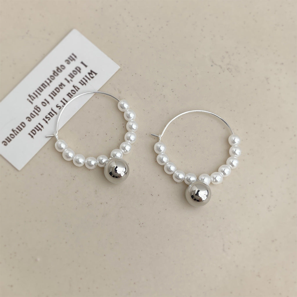 A廠【7755】極簡主義手工設計感圓形幾何圓耳環珍珠耳飾飾品
 26.06-3