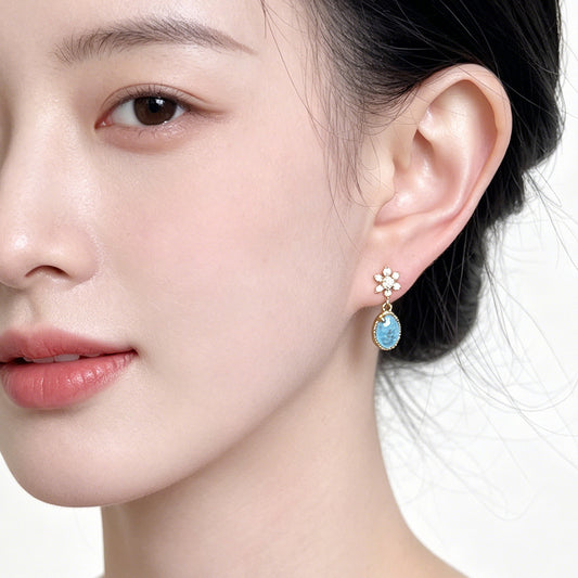 A廠【7524】冰花海藍寶鋯石時尚高級風簡約個性小眾小巧通勤耳環耳環飾品
 26.04-4