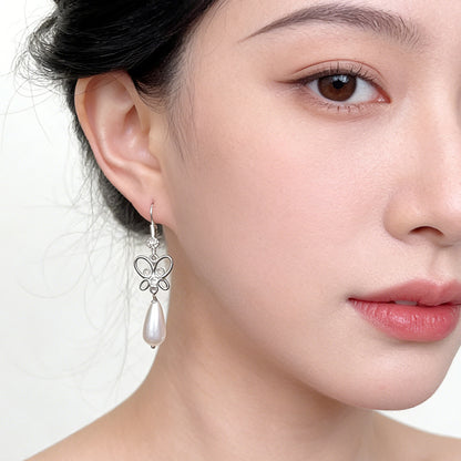 A廠【7517】清新甜美國潮新中式手工設計感鋯石蝴蝶長款水滴珍珠耳環
 26.04-3