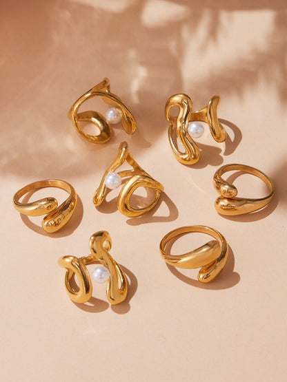 B廠【A388】冷淡風不鏽鋼幾何異形珍珠開口戒指個性時尚設計飾品不掉色
 25.10-1