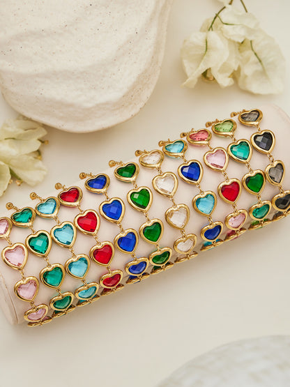 B廠【TXP510】不鏽鋼愛心切麵包邊玻璃石鋼珠項鍊手鍊耳環組鍍18k真金不掉色
 25.12-2