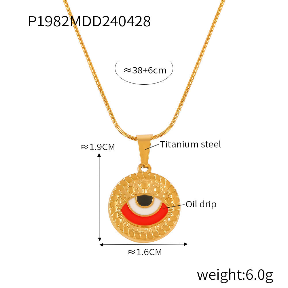 B廠【P1982】歐美時尚個性復古滴油眼睛鈦鋼項鍊女圓形設計惡魔之眼吊墜鎖骨鏈 24.05-1