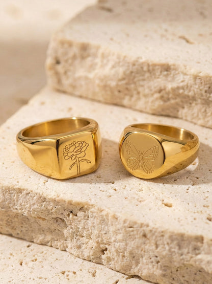 B廠【A271】不鏽鋼鍍18k真金雕刻蝴蝶牡丹花朵戒指ins風小眾輕奢設計感手環女
 26.01-1