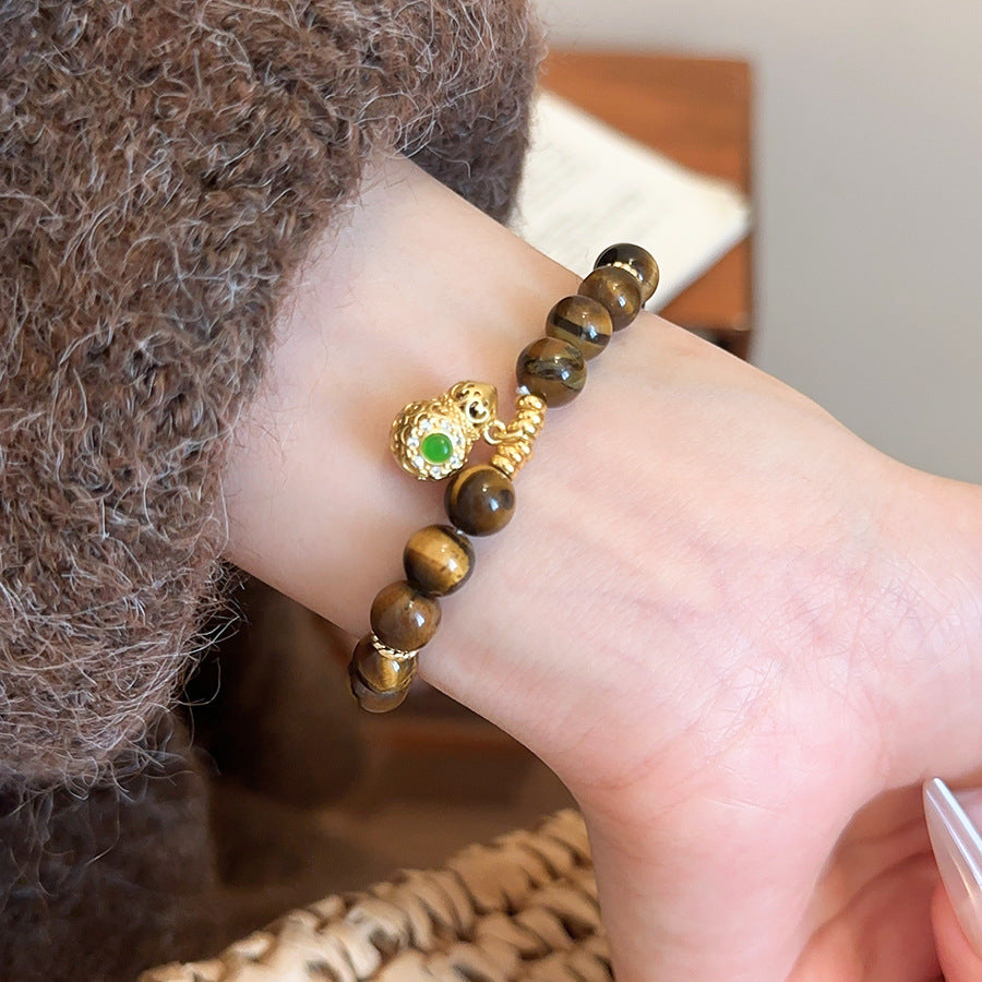 A廠【HB4631】新中式虎眼石串珠葫蘆方形鏤空吊墜美拉德風手串小眾設計感手飾女
 25.10-1