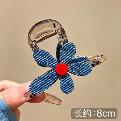 C廠【X462】清新藍色花朵抓夾女高馬尾鯊魚夾2026新款高級感漂亮髮夾獨特髮飾
 26.06-3