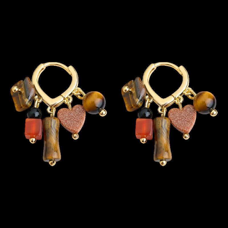A廠【7178】文藝復古民族風天然石虎眼石手工藝設計感愛心流蘇新款耳環耳環
 26.09-1