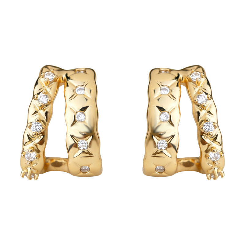 A廠【7222】微鑲鋯石時尚高級感幾何925銀針保色 新款輕奢風芒星耳飾耳環
 25.12-2