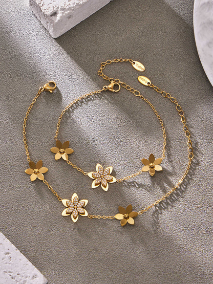 B廠【TXF545】歐美時尚5A鋯石雙層花朵愛心多吊墜項鍊氣質手鍊耳環戒指手鐲套裝
 26.02-4