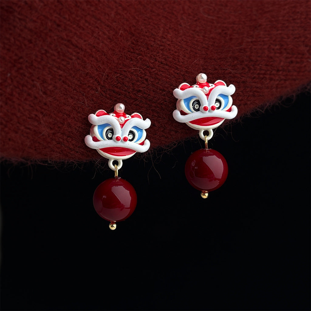 A廠【7346】可愛醒獅國潮新中式小眾設計手工彩繪新款耳環飾品
 26.01-2