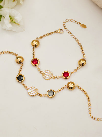 B廠【TXE508】不鏽鋼滿鑽鋯石切面包邊玻璃石手鍊耳環鍍18k真金首飾組不掉色
 25.12-1