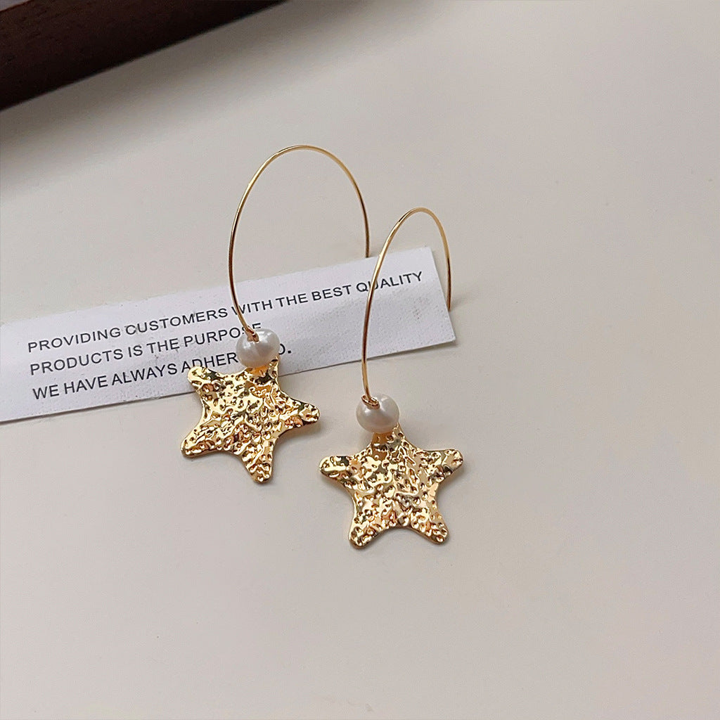 A廠【3272】升級版小眾法式五角星鍍18K加厚耳環女美產包金質感輕奢珍珠耳飾
 26.08-1