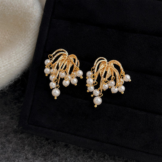 A廠【7372】法式復古長款流蘇煙火珍珠耳環925銀針時尚高級感新款耳飾 耳環女
 26.01-4