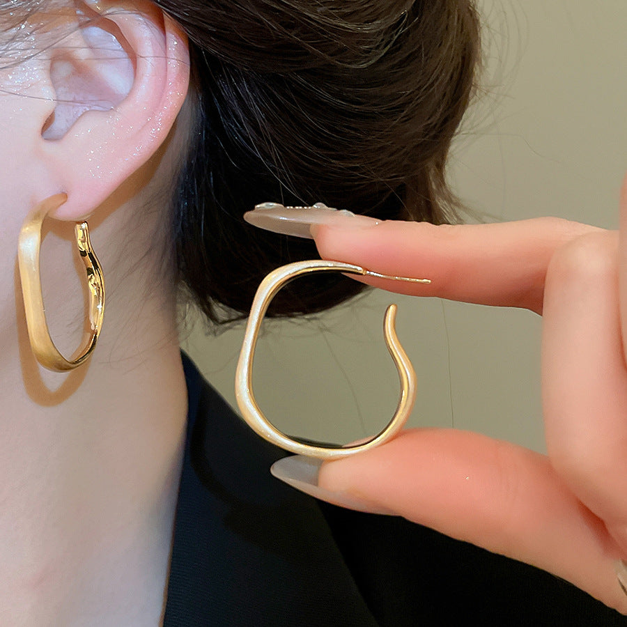 A廠【HE25734】真金電鍍925銀針不規則霧面金屬耳圈輕奢高級感耳環冷淡風小眾耳飾女
 25.11-1
