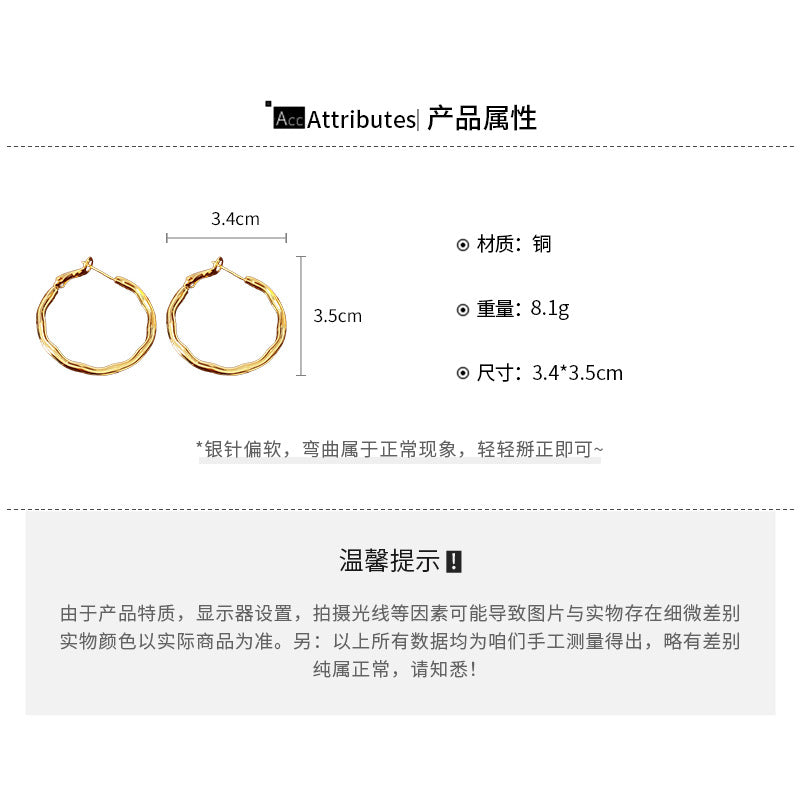 A廠【HE22642】真金電鍍925銀針亮面波浪耳環耳環輕奢氣質耳圈簡約高級感耳飾 24.10-1