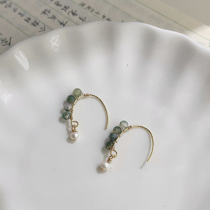 A廠【3909】森系天然石綠水草耳環小清新原創手工藝小眾設計感鍍14K極簡耳飾女
 26.04-3