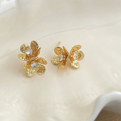 A廠【5174】金屬鑲鑽花瓣耳環復古銀針耳飾
 26.10-4