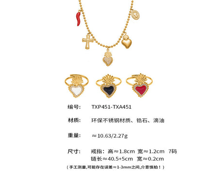 B廠【TXP450】5A鋯石皇冠愛心滿鑽開口戒指項鍊耳環組不銹鋼鍍18k真金
 25.10-4