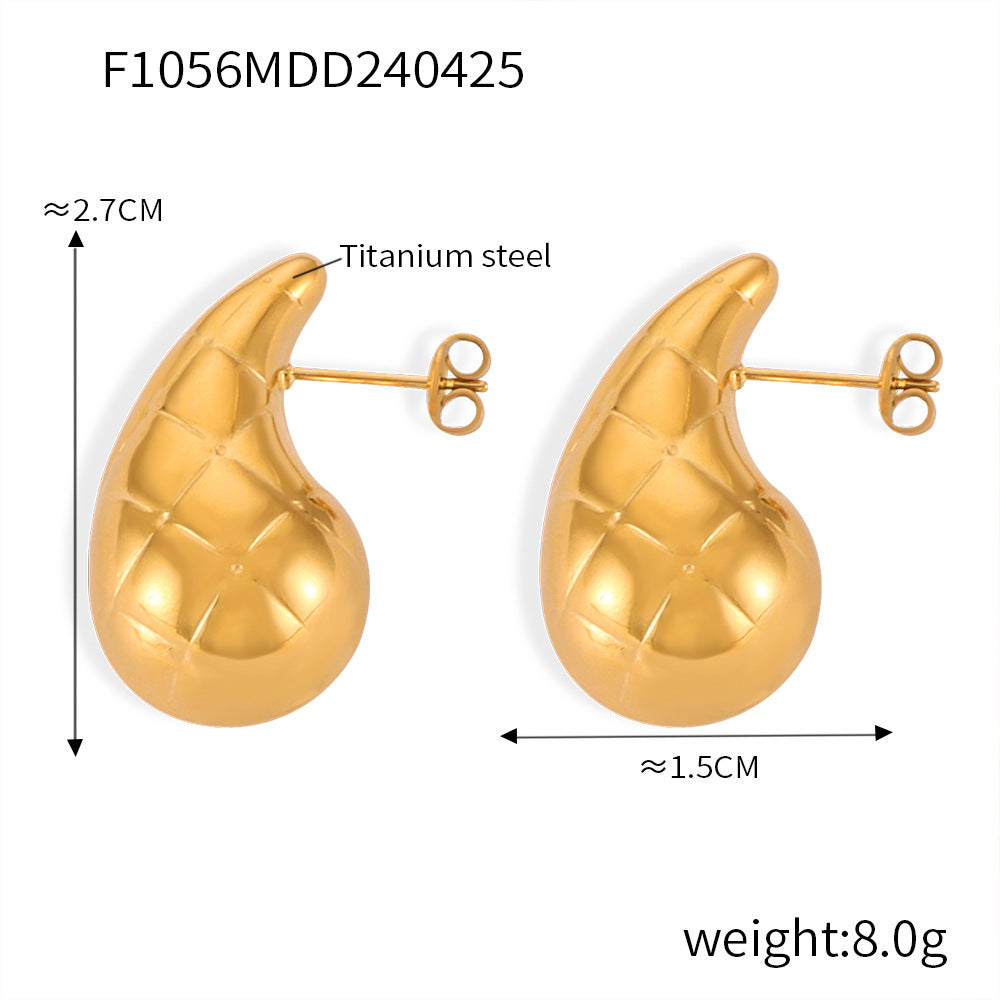 B廠【F1056-F1069】時尚創意個性設計耳環歐美風格鏤空紋理鈦鋼鍍金耳環輕奢百搭飾品 24.05-1