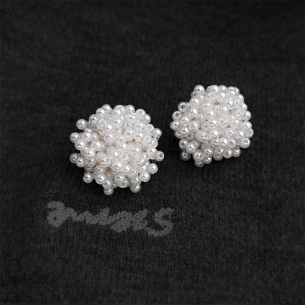 A廠 【2496】法式溫柔優雅手工花朵耳環誇張個性氣質白色串珠編織花卉耳飾銀針
 26.03-3