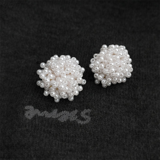 A廠 【2496】法式溫柔優雅手工花朵耳環誇張個性氣質白色串珠編織花卉耳飾銀針
 26.03-3