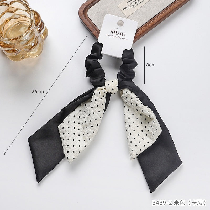 D廠【B489】韓版燕尾飄帶髮圈卡裝高級感大腸圈髮繩時尚波點髮飾皮筋馬尾頭繩
 25.11-1「D廠-單筆結帳需滿，NT$600出貨(不含運費)」