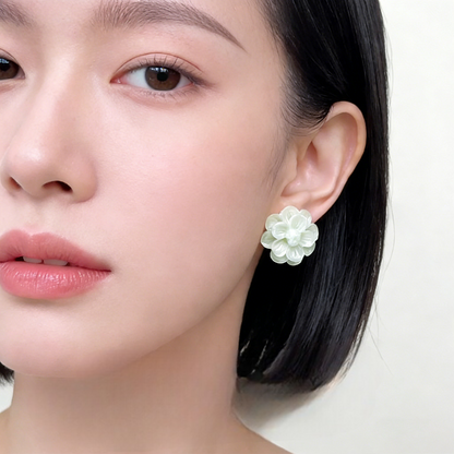 A廠 【4372】夏季清新薄荷曼波綠山茶花氣質耳環女甜美復古氣質花朵簡約耳飾品
 26.03-3