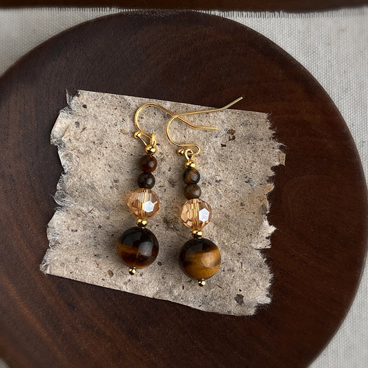 A廠【7268】原創手工藝新中式虎眼石耳環女流蘇文藝復古輕奢高級秋冬耳飾品
 25.12-4