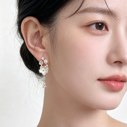 A廠【7991】森系超仙甜美花朵流蘇耳環小清新鑲嵌鋯石耳飾女銀針飾品
 26.08-3