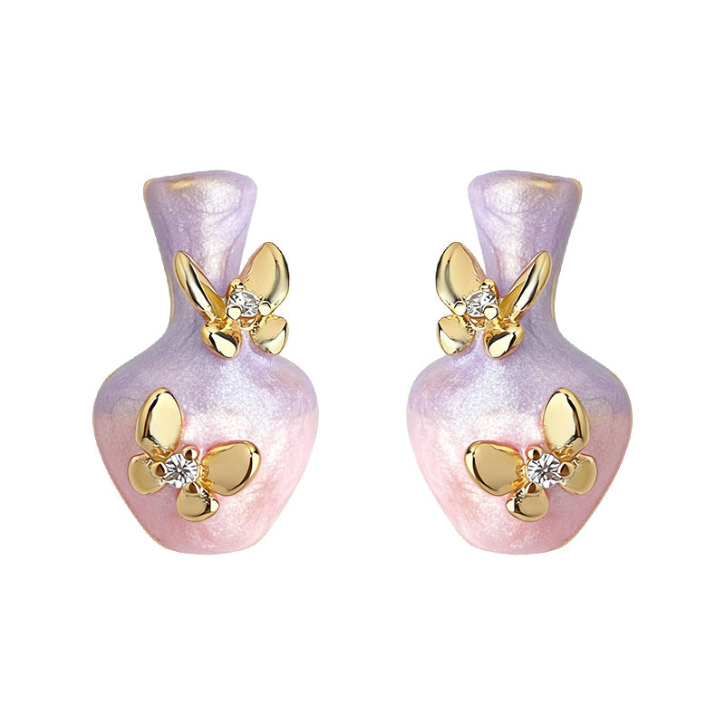 A廠【7352】原創設計花瓶蝴蝶琺瑯滴釉手工彩繪s925銀針新款耳飾清新甜美耳環
 26.01-4