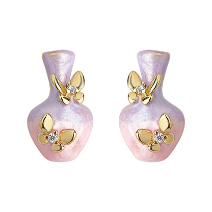 A廠【7352】原創設計花瓶蝴蝶琺瑯滴釉手工彩繪s925銀針新款耳飾清新甜美耳環
 26.01-4