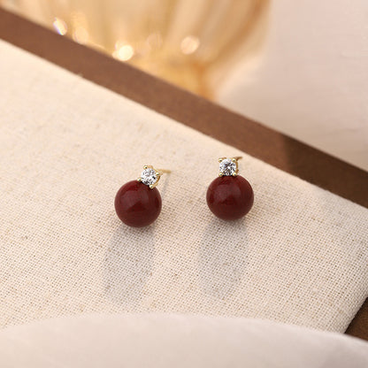 D廠【YC8130E】S999足銀紫金砂鋯石耳環春季新款中式簡約風圓形小眾耳飾 25.02-2