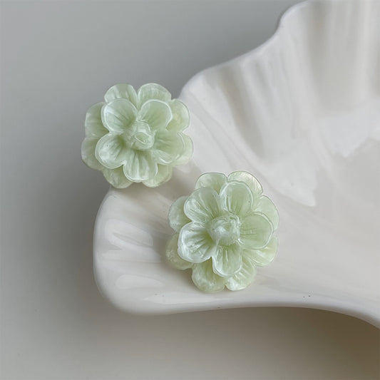 A廠 【4372】夏季清新薄荷曼波綠山茶花氣質耳環女甜美復古氣質花朵簡約耳飾品
 26.03-3