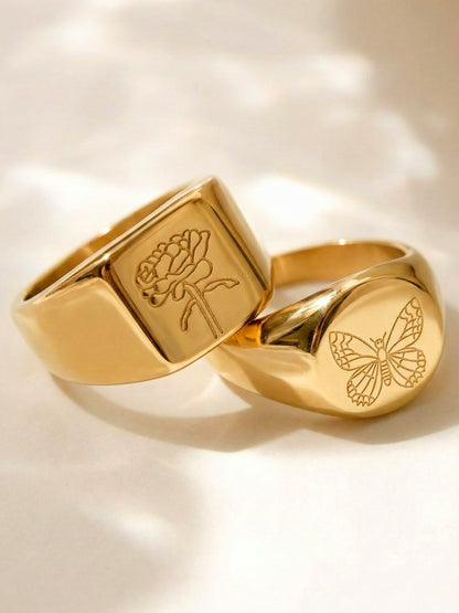 B廠【A271】不鏽鋼鍍18k真金雕刻蝴蝶牡丹花朵戒指ins風小眾輕奢設計感手環女
 26.01-1