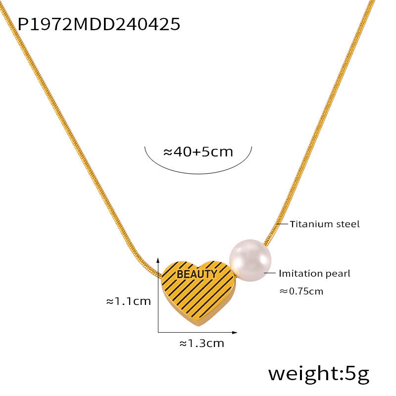 B廠【P724-P1433-P1972】法式時尚復古小眾愛心設計度假風水滴玻璃石吊墜鈦鋼鍍金項鍊飾品 24.05-1