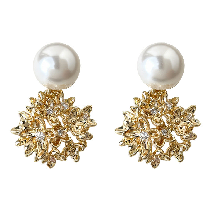 A廠【7191】原創繡球花朵925銀針微鑲鋯石玻璃珍珠時尚高級感新款耳環女
 25.12-2