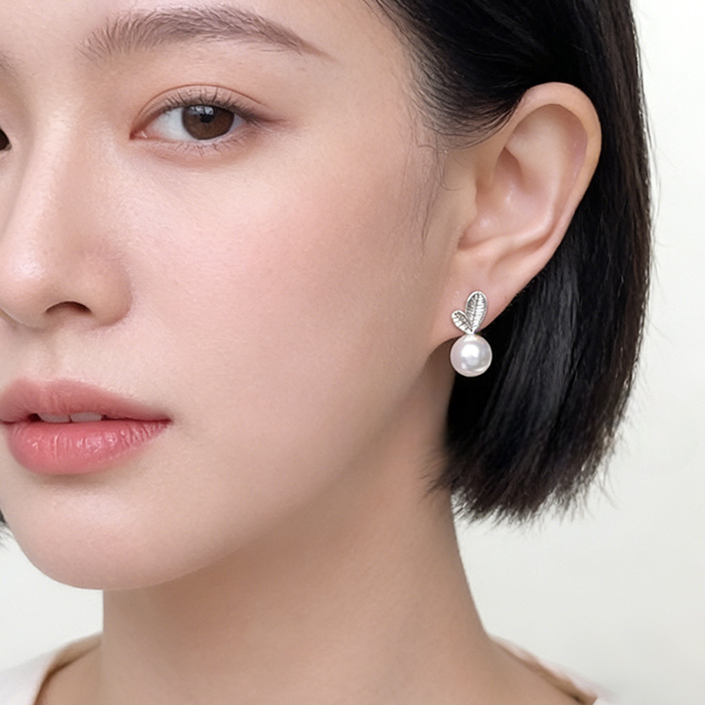 A廠 【3640】清新小樹葉珍珠耳環設計感小眾可愛創意樹葉高級感通勤百搭耳飾女
 26.03-3